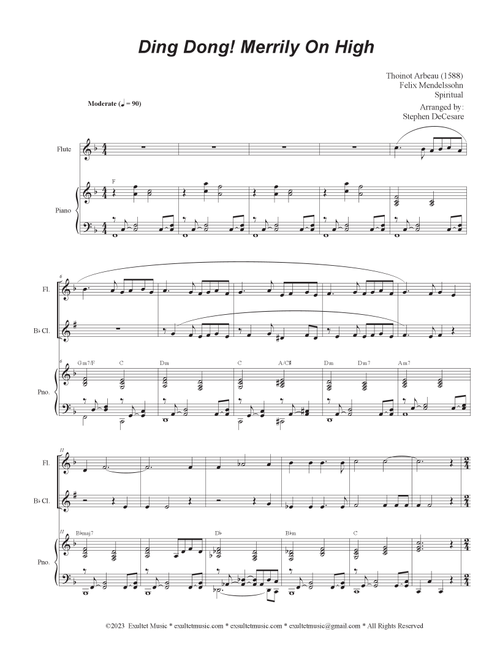 Ding Dong! Merrily On High (Duet for Flute and Bb-Clarinet) (Arr. Stephen DeCesare) (Instrumental Duet and Piano)