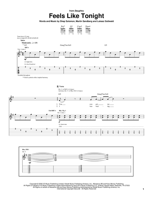 Feels Like Tonight - Daughtry (Guitar Tab)