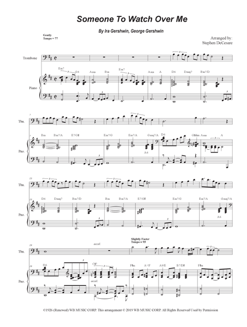 Someone To Watch Over Me (Arr. Stephen DeCesare) - Ira Gershwin, George Gershwin (Trombone and Piano)