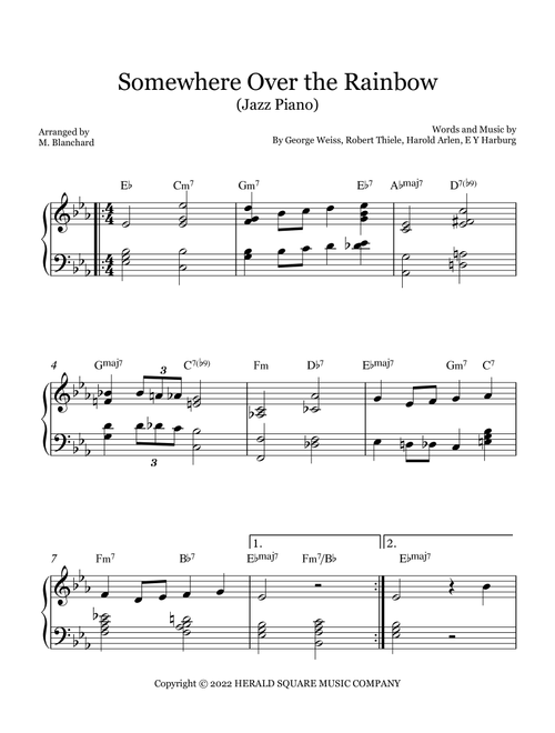 Somewhere Over The Rainbow/what A Wonderful World (Arr. M. Blanchard) - E Y Harburg, George Weiss, Harold Arlen (Piano Solo)