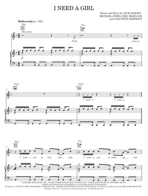 I Need A Girl (Part One) - Loon, P. Diddy, P. Diddy featuring Usher & Loon, Usher (Piano-Vocal-Guitar)