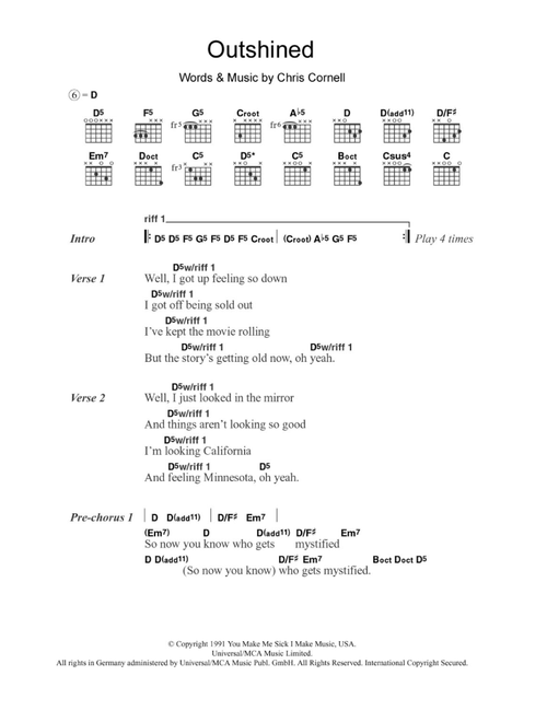 Outshined - Soundgarden (Guitar Chords-Lyrics)