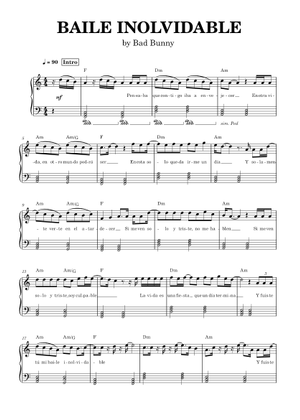 Play Official version of BAILE INoLVIDABLE Sheet Music by Bad Bunny ...