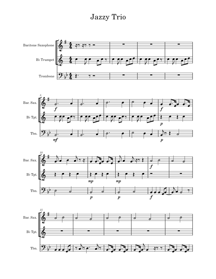 Jazzy Trio Sheet music for Trombone, Saxophone baritone, Trumpet in b ...