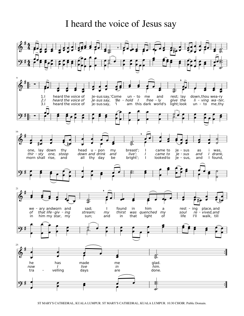 I Heard The Voice Of Jesus Say Sheet Music For Piano Church Choir I heard the voice of jesus say sheet music for piano church choir