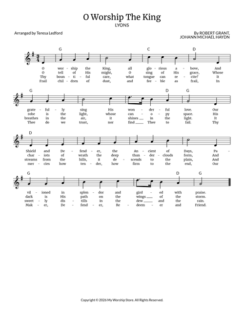 O Worship The King (Arr. Teresa Ledford) - Johann Michael Haydn (Lead Sheet - Fake Book)