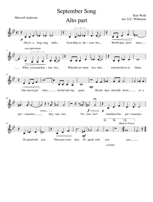 September Song Alto Part