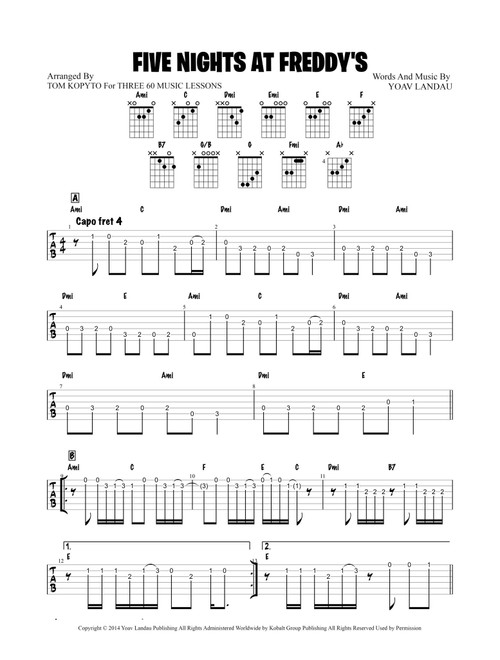 Five Nights At Freddy's (Arr. Tom Kopyto For Three60MusicLessons) - The Living Tombstone (Guitar Tab)