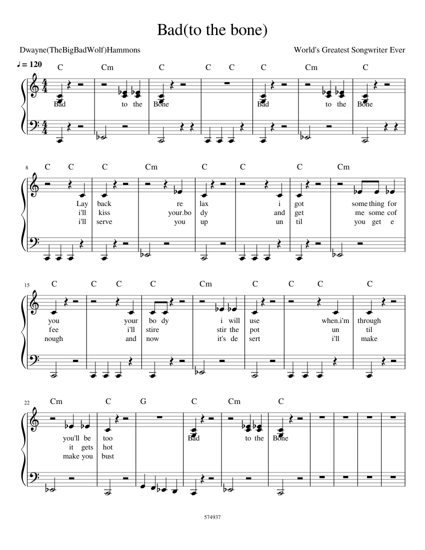 Bad to the bone Sheet music for Piano (Solo) Bad to the bone Sheet music for Piano (Solo)