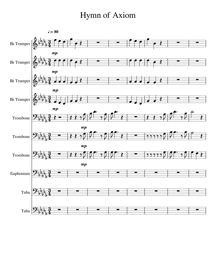 Hymn of Axiom Sheet music for Trombone Euphonium Tuba Trumpet in b flat Brass Ensemble Musescore