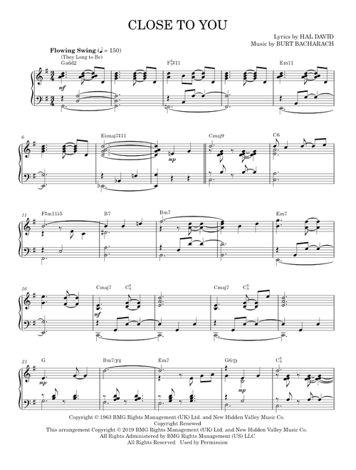 (They Long To Be) Close To You [Jazz version] - Carpenters (Piano Solo)