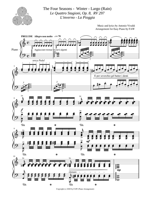 Vivaldi - Four Seasons - Winter - II. Largo - Easy Piano