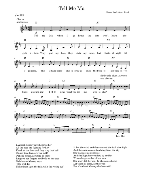 I'll Tell Me Ma lead sheet with fiddle solo