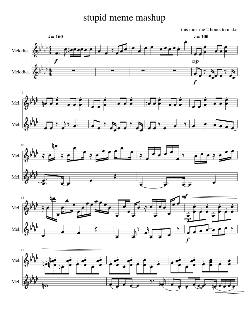 Stupid Meme Mashup Sheet Music For Melodica (Mixed Duet) | Musescore.com