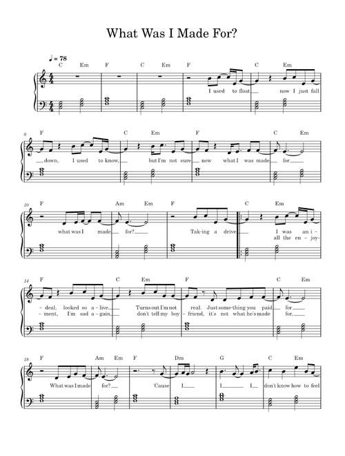 What Was I Made For? - Billie Eilish (Easy Piano)
