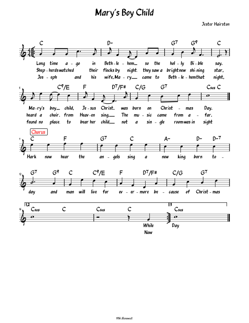 Mary S Boy Child Jesus Christ Was Born On Christmas Day Chords