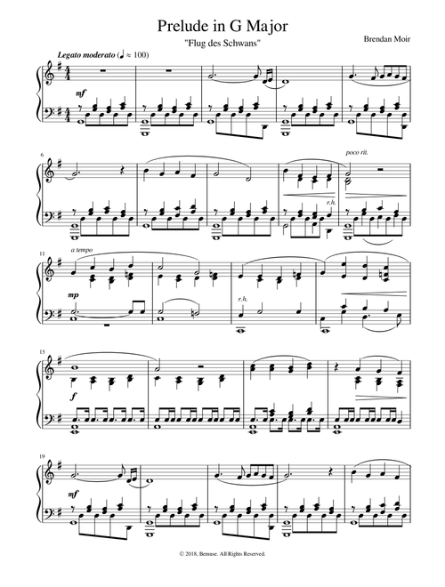 Prelude in G Major ("Flug des Schwans") - Brendan Moir (Piano Solo)