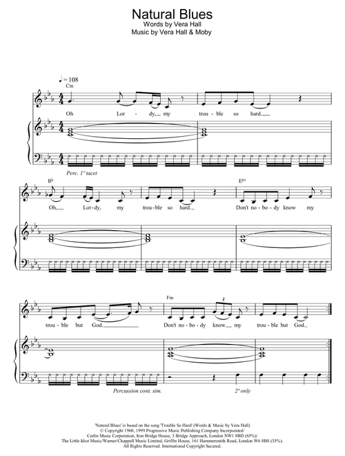 Natural Blues - Moby (Piano-Vocal-Guitar (Piano Accompaniment))