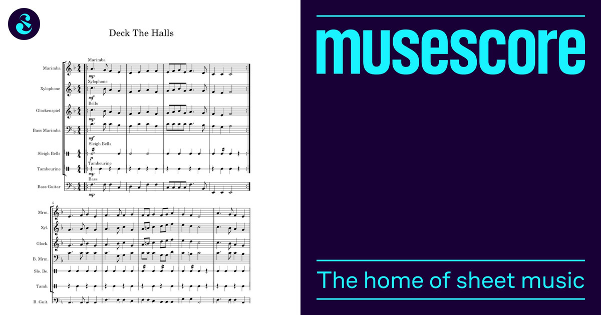 Deck The Halls Sheet Music for Glockenspiel, Bass guitar, Drum group ...