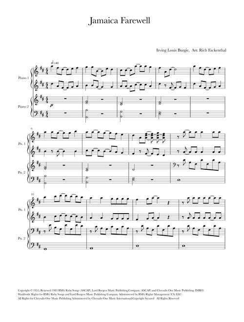 Jamaica Farewell (Arr. Rich Fackenthal) - Harry Belafonte (Instrumental Duet)