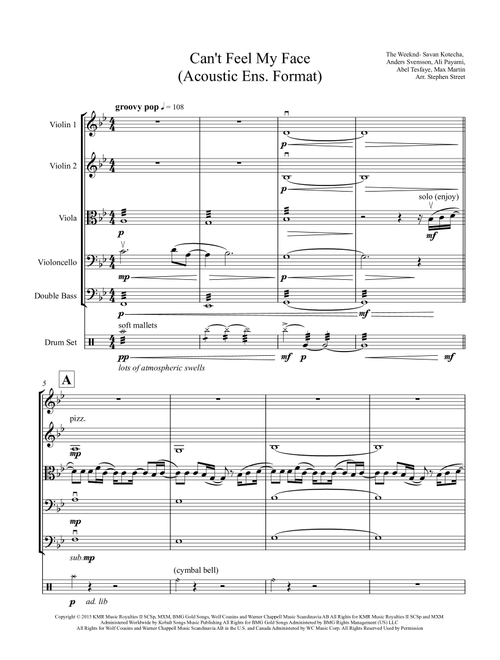 Can't Feel My Face (Arr. Stephen Street) - The Weeknd (Small Ensemble)