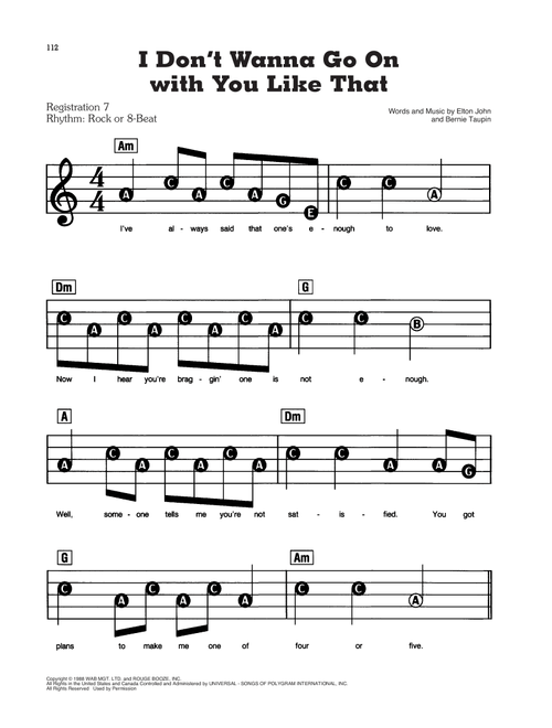 I Don't Wanna Go On With You Like That - Elton John (E-Z Play Today)