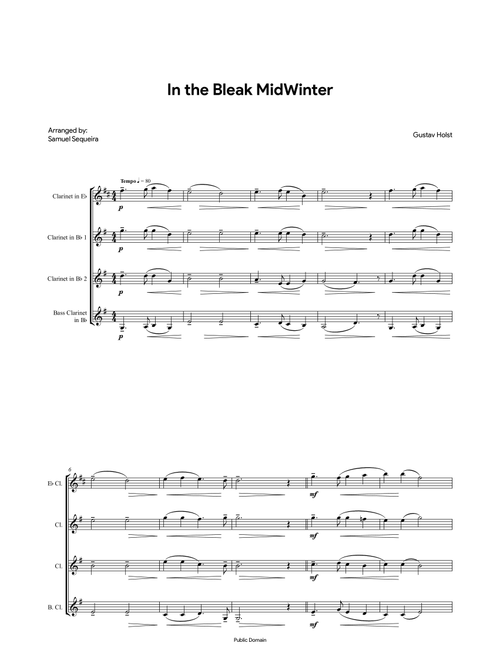 In the Bleak MidWinter - Clarinet quartet (Arr. Samuel Sequeira) - Gustav Holst (Woodwind Ensemble)