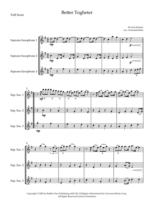 Better Together (Arr. Fernando Britto) - Jack Johnson (Woodwind Ensemble)