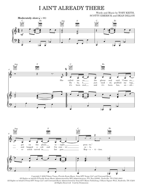 I Ain't Already There - Toby Keith Sting (Piano-Vocal-Guitar)