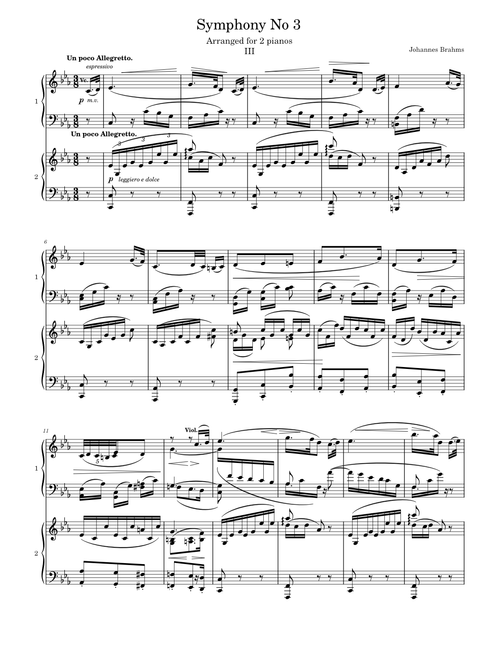 Brahms Symphony No 3 Mvm 3 for 2 Pianos