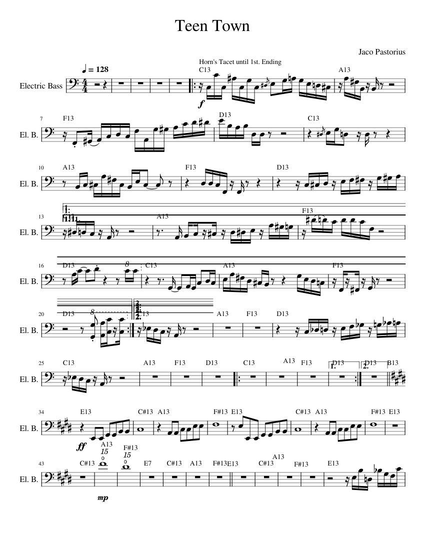Teen Town - Weather Report Sheet Music for Bass guitar (Solo