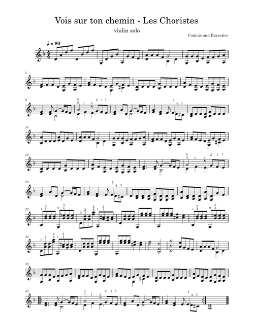 Vois sur ton chemin - Les Choristes violin solo