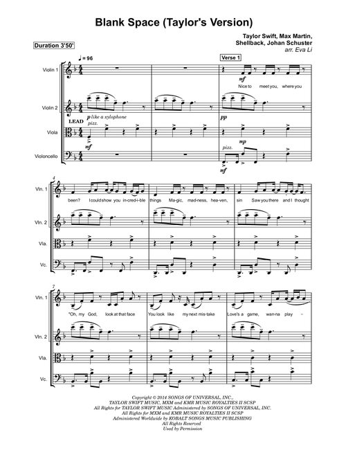 Blank Space (Arr. Eva Li) - Taylor Swift (String Quartet)