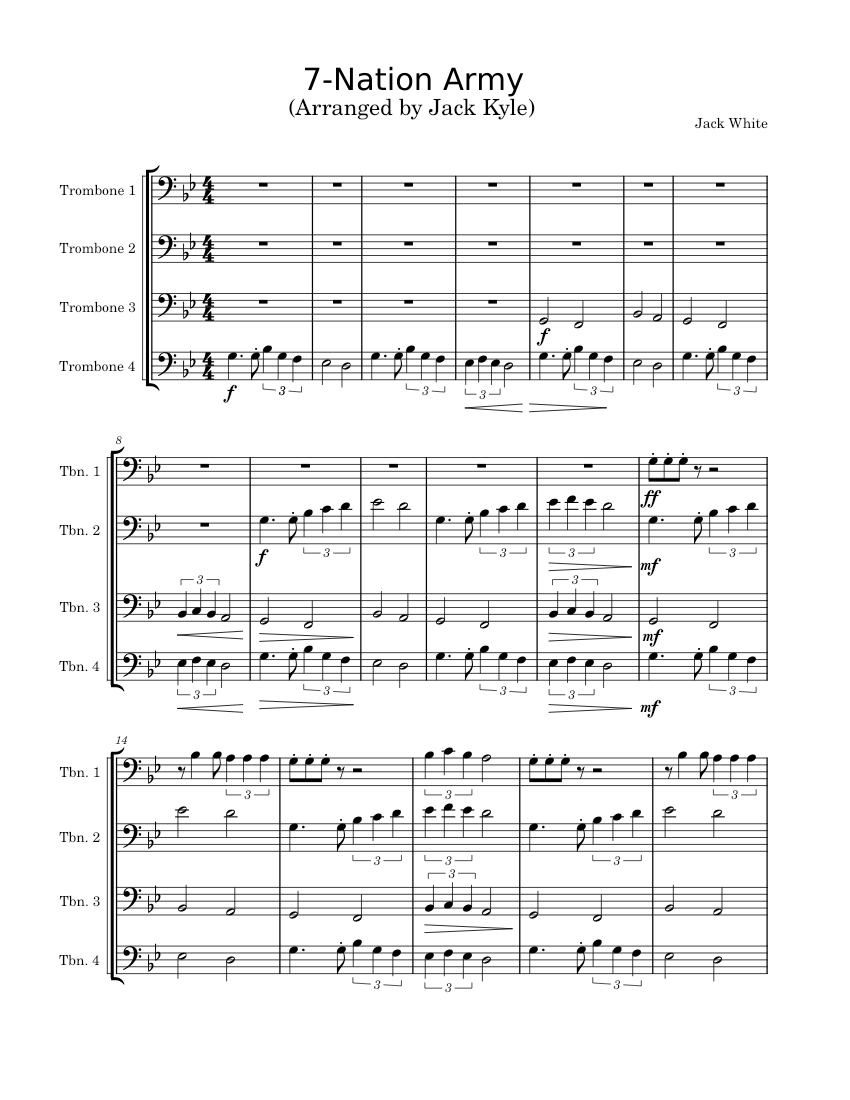 Seven nation army The White Stripes Trombone Quartet Sheet music for Trombone (Brass Quartet