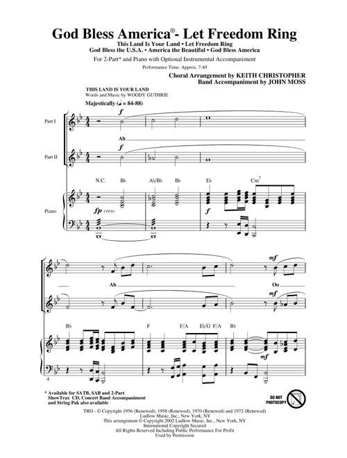God Bless America (Let Freedom Ring) (Medley) (Arr. Keith Christopher) (Choral, 2-Part)