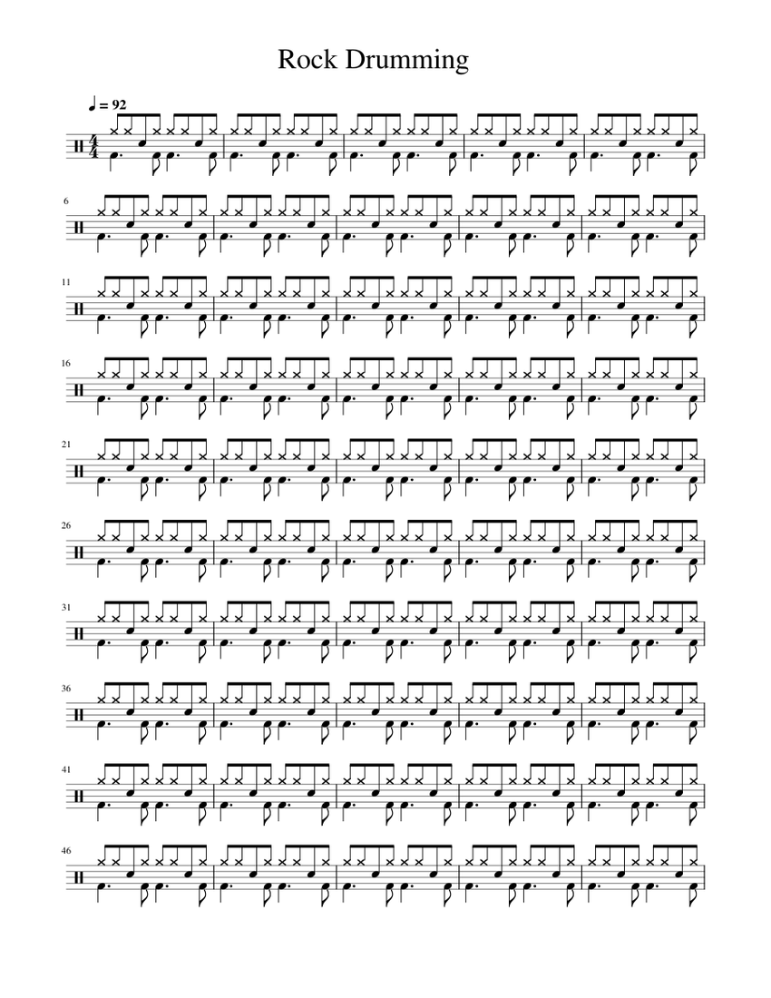 Rock Drum Pattern - Slow - 92 Tempo Sheet Music for Drum group (Solo ...