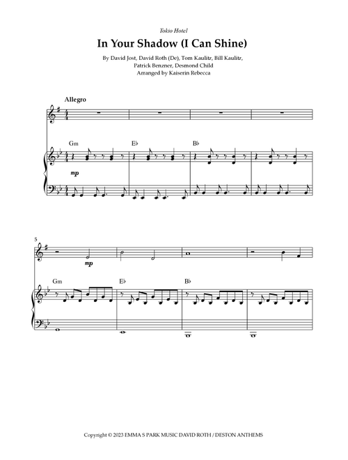 In Your Shadow I Can Shine (Arr. Kaiserin Rebecca) - Tokio Hotel (Alto Sax and Piano)