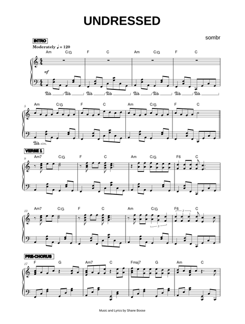 Undressed - sombr (Piano Solo)