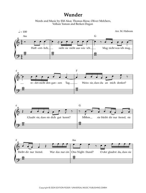 Wunder (Arr. Michael Habrom) - Ayliva Ft Apache 207 (Piano Solo)
