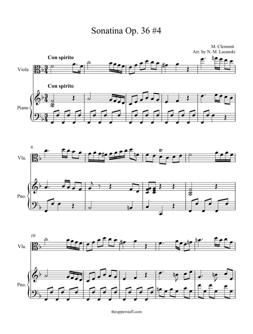 Sonatina Op. 36 #4 (Arr. Nick Lacanski) - Clementi, Muzio (Viola and Piano)