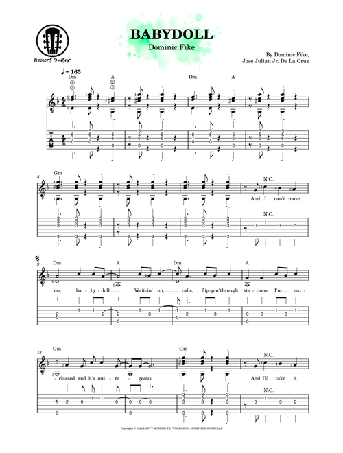 Babydoll (Arr. Beckert Guitar) - Dominic Fike (Easy Guitar with TAB)