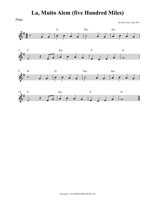 La, Muito Alem (five Hundred Miles) (Arr. Wesley S. SIlva) - Hedy West, Maria Julia (Flute Solo)