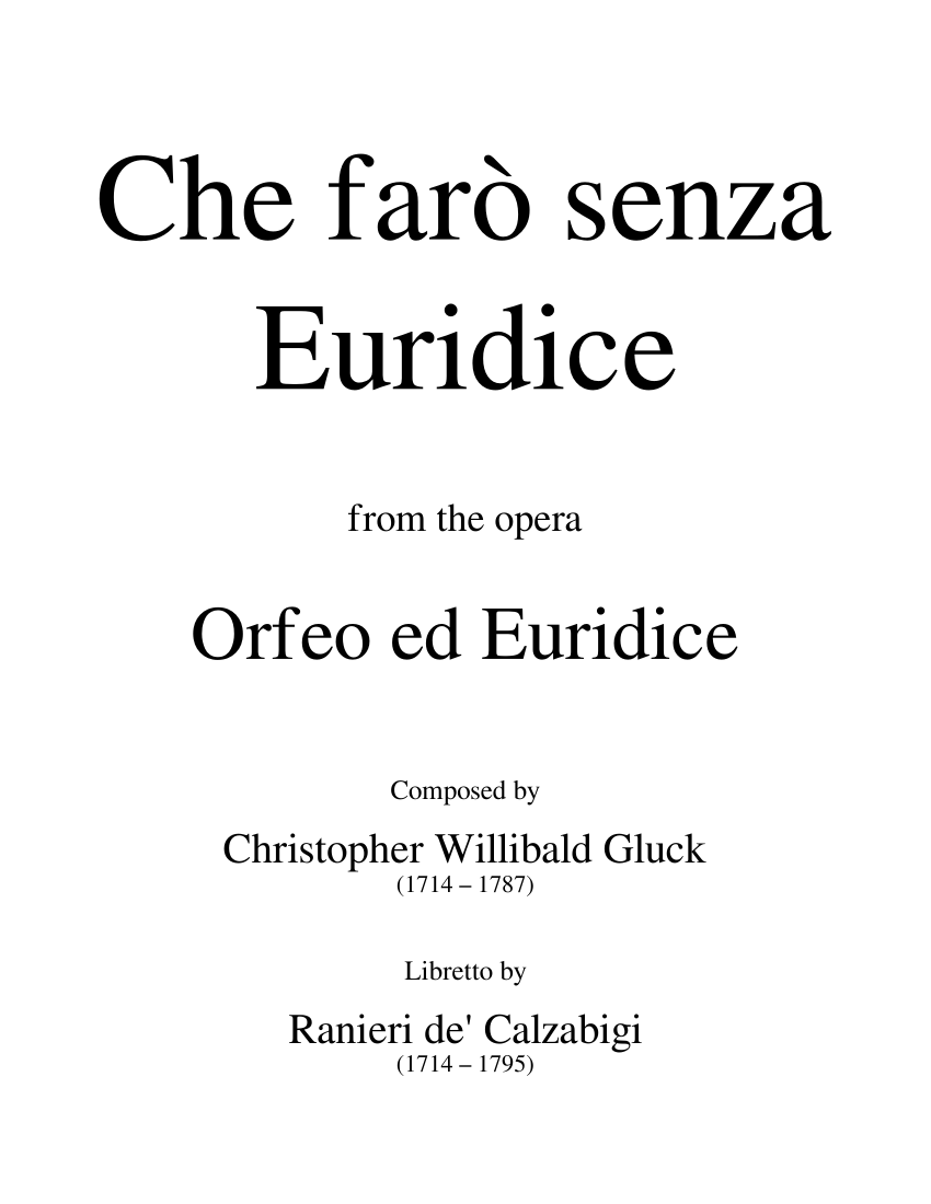 novela Por desagradable Che faro senza Euridice Sheet music for Piano, Vocals (Piano-Voice) |  Musescore.com