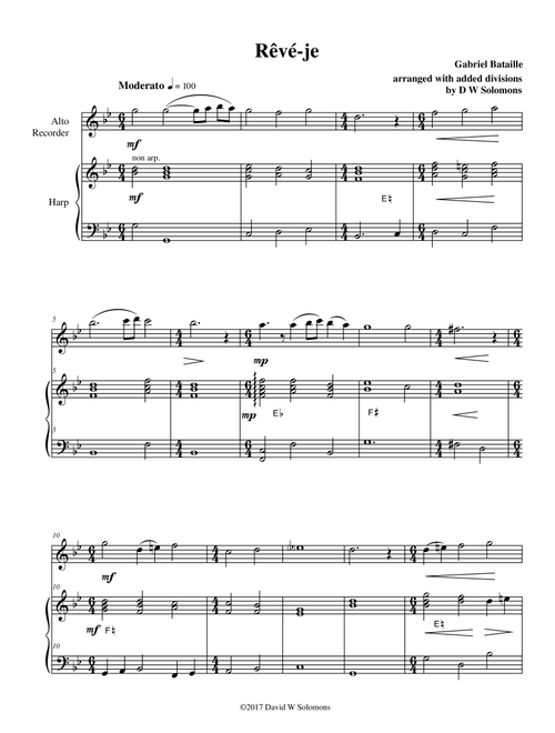 Rêvé-je (Am I dreaming) for alto recorder and harp (Arr. David Warin Solomons) - Gabriel Bataille (Instrumental Duet)