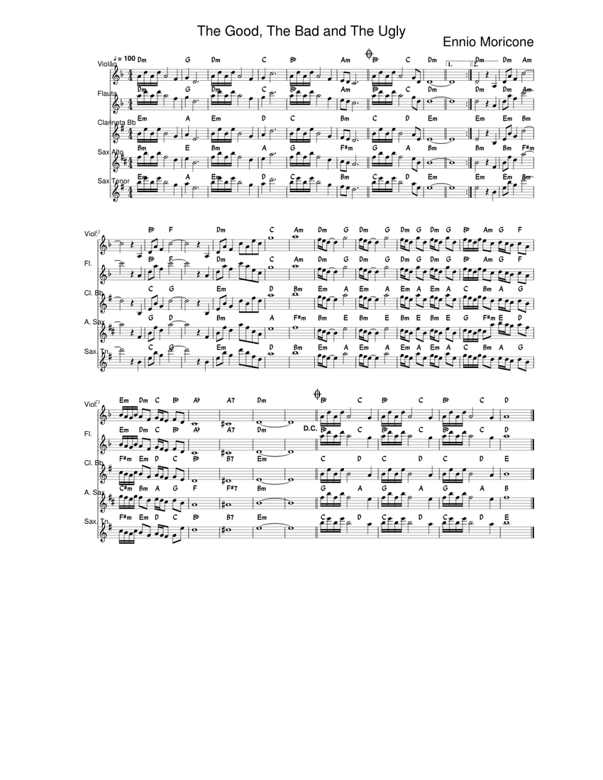 The Good, The Bad and The Ugly Sheet music for Flute, Clarinet in b ...