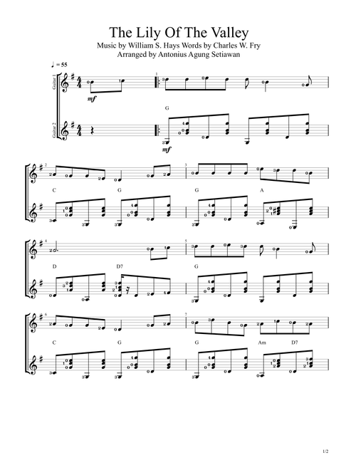 The Lily Of The Valley (Duet Guitar Score) (Arr. Antonius Agung Setiawan) - Charles W Fry William S Hays (Guitar Ensemble)