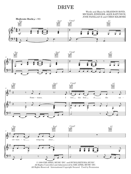 Drive - Incubus, Surf's Up Movie (Piano-Vocal-Guitar)