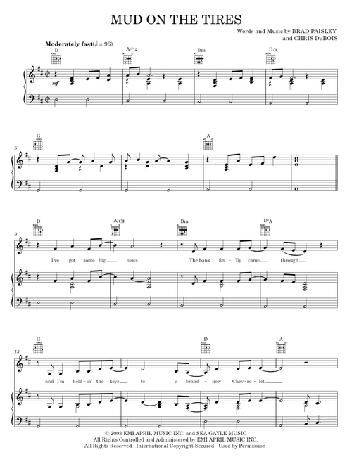 Mud on the tires - Brad Paisley (Piano-Vocal-Guitar)