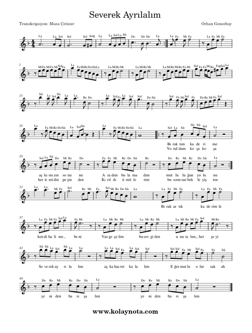 Severek Ayrılalım - Kolay Nota