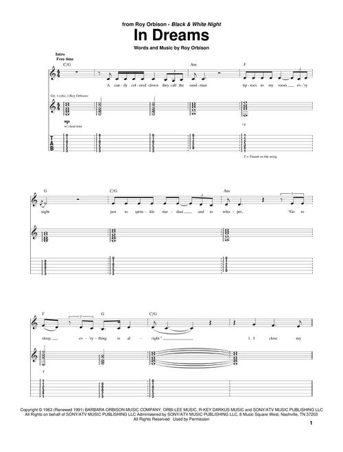 In Dreams - Roy Orbison (Guitar Tab)